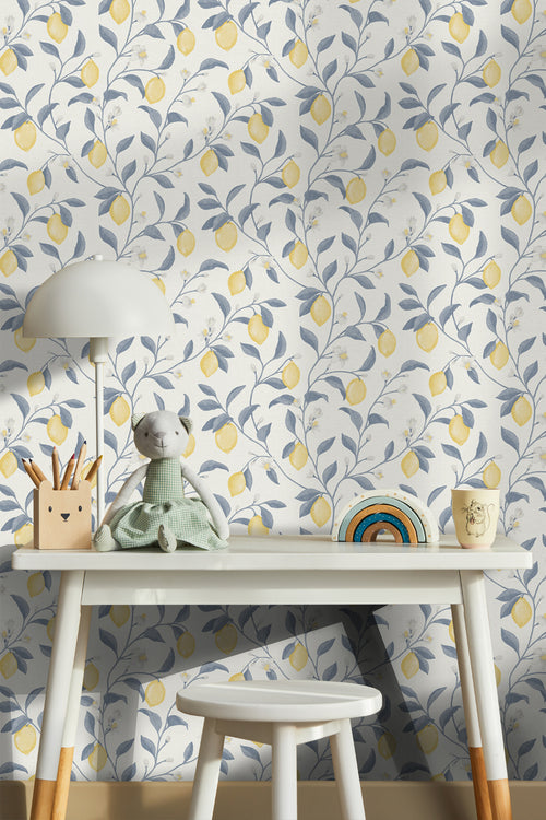 Sanders & Sanders behang fruit blauw en geel - 53 cm x 10 m - 641016