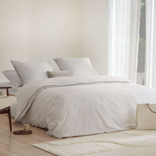 Walra - Dekbedovertrek Gentle Stripes - 140x220 cm - Off White / Bruin
