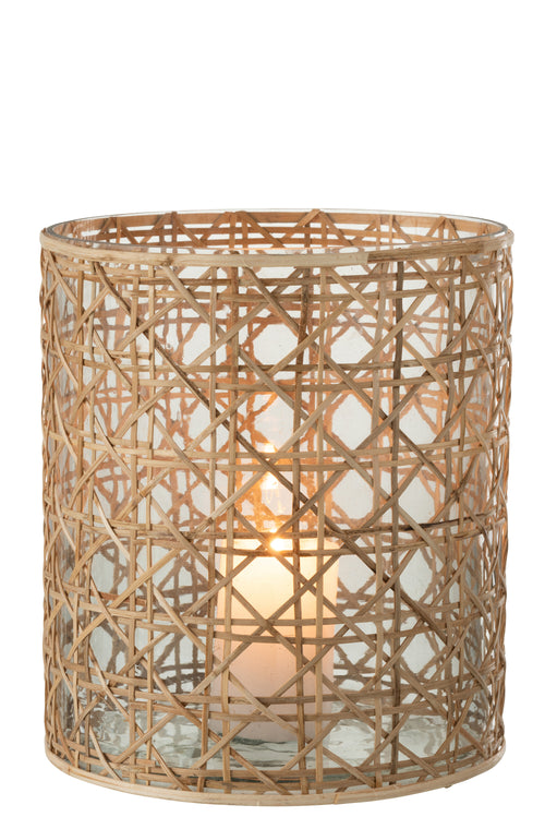 J-Line windlicht Candice Breed - glas/riet - naturel - vtwonen shop