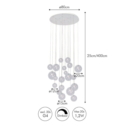 Atmooz hanglamp Camau 20 - wit - Ø 80 x H 400 cm - G4