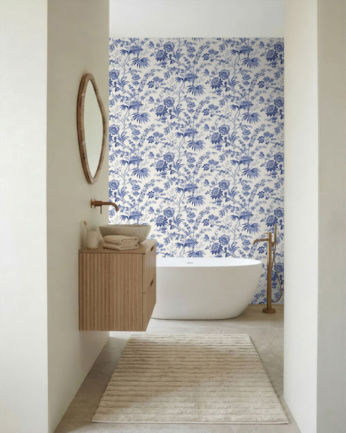 ESTAhome behang vintage bloemen delfts blauw - 50 x 900 cm - 132098