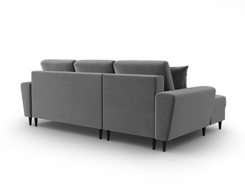 Cosmopolitan Design Uitklapbare hoekbank links met opbergdoos Kyoto 4-zits, flueel lichtgrijs - 145x241x88cm