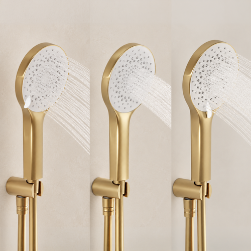 LOMAZOO inbouwdoucheset Aurora - met thermostaatkraan & ronde handdouche - goud - 30 cm