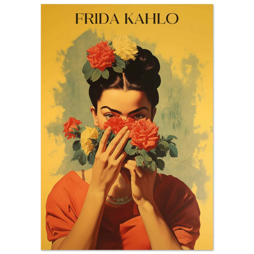 Artfulprints Poster met Lijst Frida Kahlo - Behind the bloom   - 30x40 cm - Geel