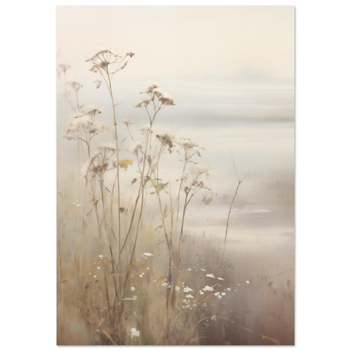 Artfulprints Poster met Lijst Foggy flowerfield 2   - 30x40 cm - Taupe
