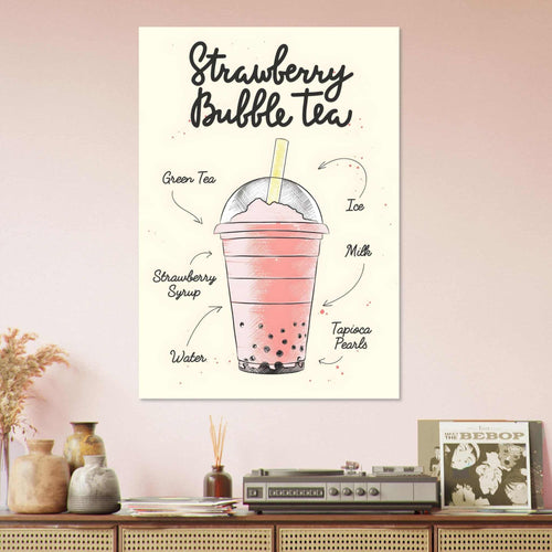 Artfulprints  Strawberry Bubble Tea – Ingrediënten   poster 30x40 cm