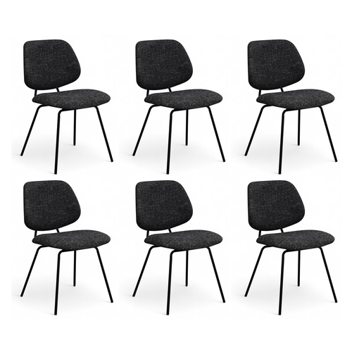 Furnhouse eetkamerstoel Sofia - Zwart - Stof (Bouclé) - Set van 6