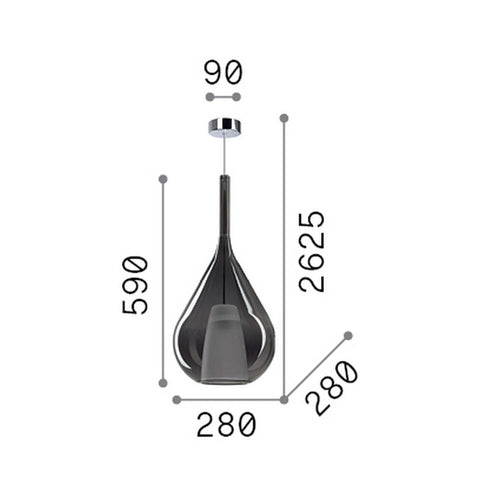 Ideal Lux KALIQUE 28 cm druppelvormige koepel hanglamp voor plafond, rookkleurig, 1x E27