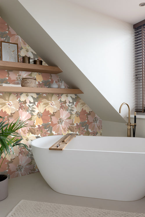 ESTAhome behang bloemen licht terracotta en terracotta roze - 50 x 900 cm - 131264 - vtwonen shop