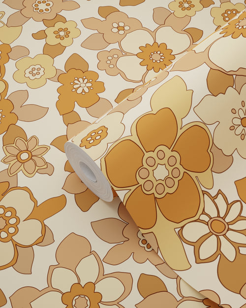 ESTAhome behang retro bloemen geel en oranje - 50 x 900 cm - 131531 - vtwonen shop