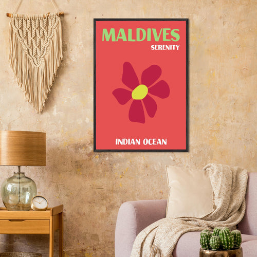 Artfulprints Poster met Lijst Indian Ocean - Maldives   - A4 21x29.7 cm - Rood