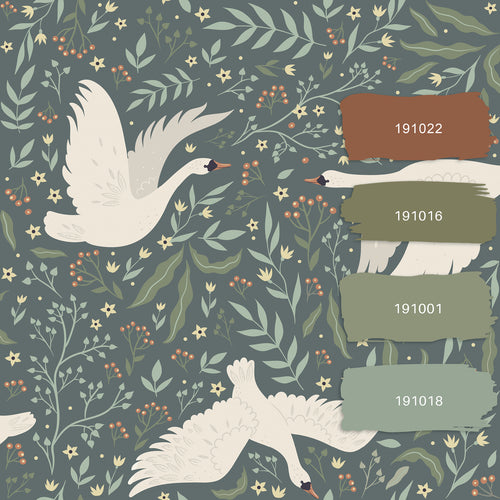 ESTAhome behang zwanen vergrijsd blauw en wit - 53 cm x 10.05 m - 139798