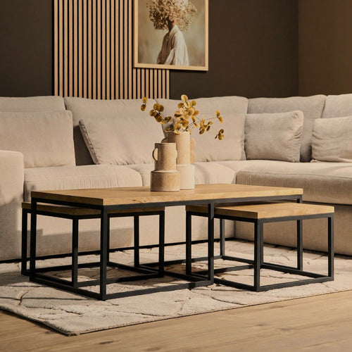 Starfurn Salontafel Dakota - Rechthoekig Naturel Hout - Set van 3