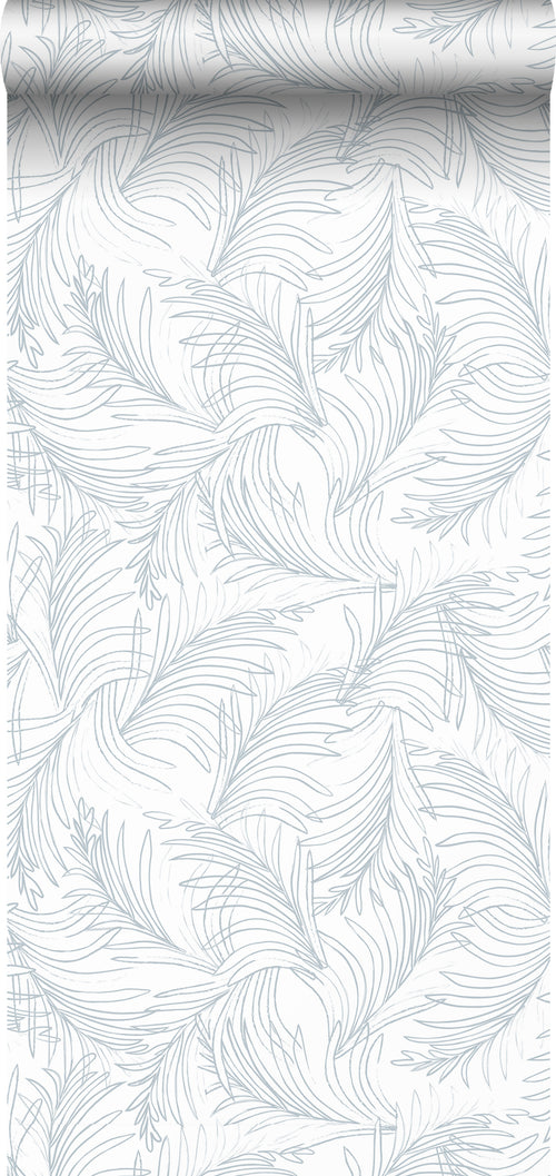 Sanders & Sanders behang veren vergrijsd blauw en wit - 53 cm x 10 m - 640365 - vtwonen shop