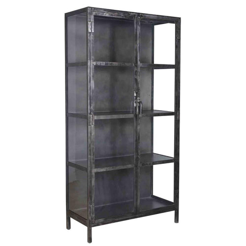 Giga Meubel Vitrinekast Rift - Zwart Metaal - 2 Deuren - 90x40x190cm