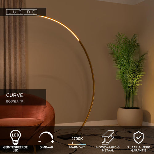 Lucide booglamp CURVE - Geïntegreerde LED - Mat Goud / Messing