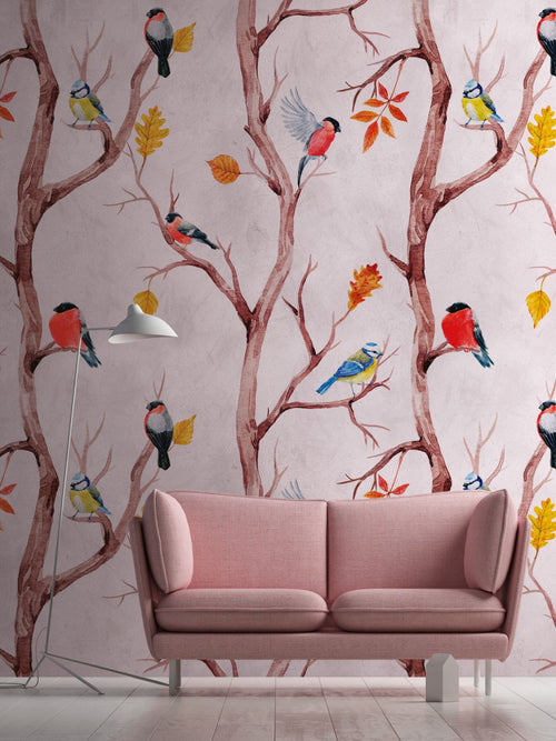 One Wall one Role fotobehang vogels in de natuur roze 159 x 280 cm AS-382301