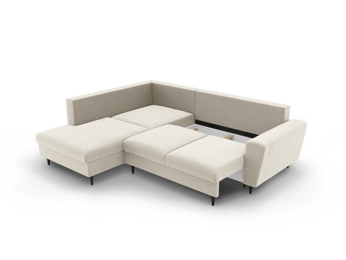 Cosmopolitan Design Uitklapbare hoekbank links met opbergdoos Kyoto 5-zits, flueel lichtbeige - 194x243x88cm