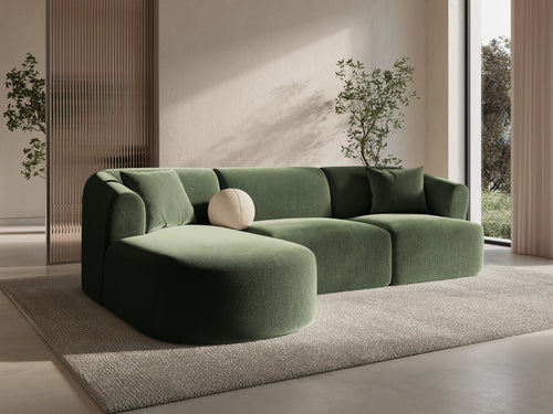 Cosmopolitan Design Modulaire hoekbank links Campi 4-zits, flueel groente - 156x256x70cm