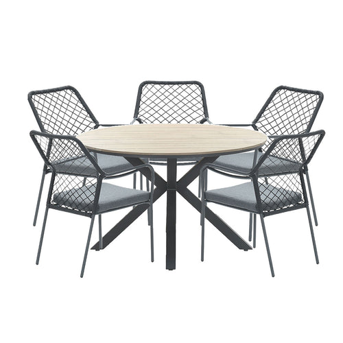 Garden Impressions tuinset Ross - Tulli zwart - light teak look - Ø148 cm