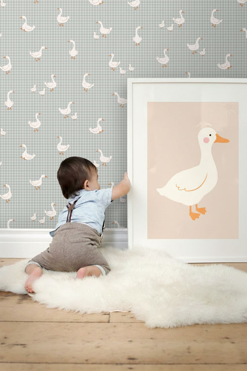 ESTAhome behang schattige ganzen blauw - 50 x 900 cm - 132187