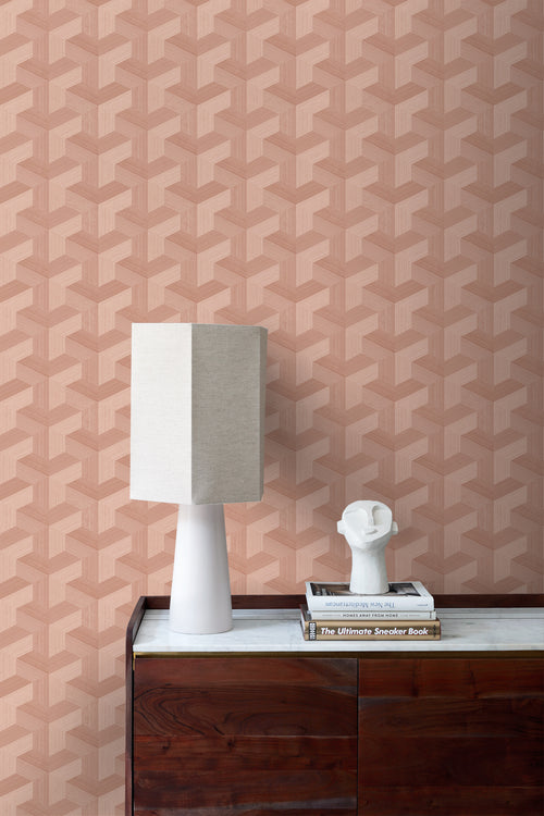 Origin Wallcoverings behang grafisch 3D motief terracotta roze - 50 x 900 cm - 348002 - vtwonen shop