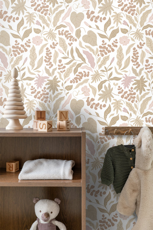 ESTAhome behang bladeren en bloemen beige en roze - 50 x 900 cm - 131047 - vtwonen shop