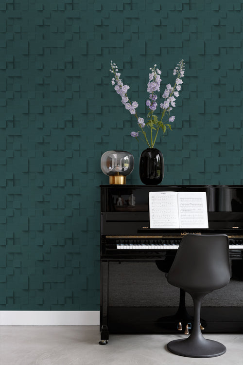 Origin Wallcoverings behang 3D kubussen petrolblauw - 50 x 900 cm - 347901 - vtwonen shop