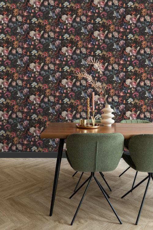 ESTAhome behang bloemen donkergrijs - 53 cm x 10.05 m - 139172 - vtwonen shop