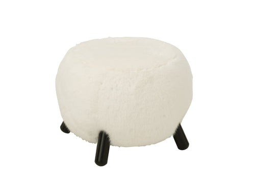 J-Line kruk Fur With Wooden - hout - wit