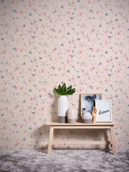 Livingwalls behang bloemmotief roze en blauw - 53 cm x 10.05 m - AS-390711