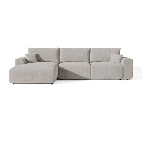 Premium Interiors - Linkerhoekbank met snelle uitklapfunctie COMO - bouclé-stof lichtgrijs 300cm