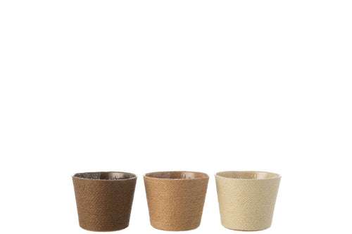 J-Line bloempot Touwtjes - papier - creme/naturel/bruin - small - 3 stuks - Ø 13.5 cm - vtwonen shop