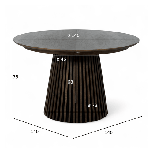 Furnhouse uitschuifbare eettafel Svendborg - Gerookt eikenhout - Ø 140/240x140 cm