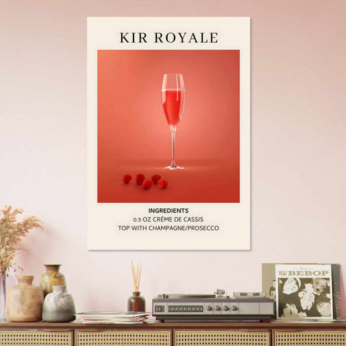 Artfulprints Poster met Lijst Kir Royale cocktail - Ingrediënten   - 50x70 cm - Rood