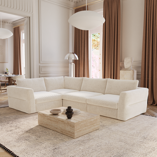 Sia Home - Modulaire hoekbanken links NEST - Zacht aanvoelende geweven stof - Beige - 307cm