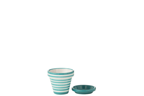 J-Line bloempot Granada Stripes Handmade + Painted - keramiek - aqua - extra small - Ø 17 cm