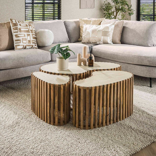 Giga Meubel Salontafel Nuovo - Travertin  - Set Van 3 - 90x52x40cm