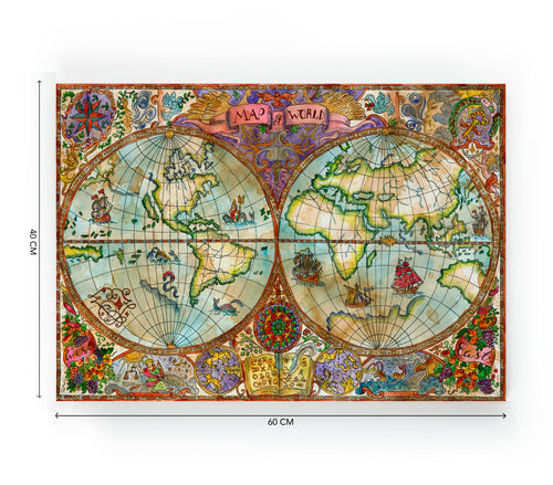 Canvas 60x40 Afdruk Kleurrijke Wereldkaart