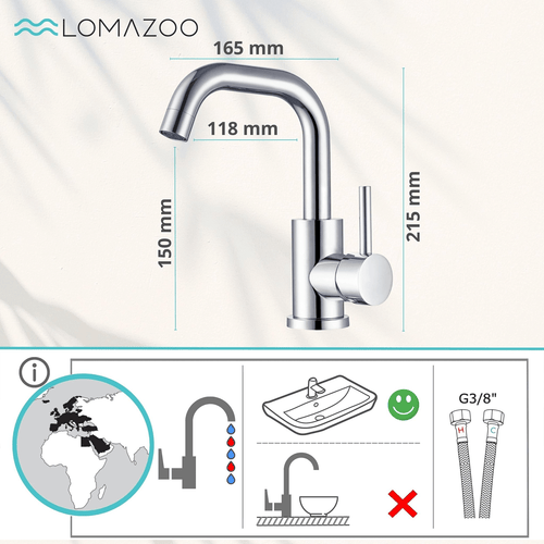 LOMAZOO wastafelkraan Rosely - mengkraan - chroom