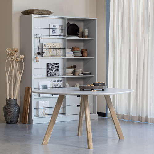 WOOOD eettafel met 3-stand poot Tablo - Essenhout - Mist - 75x130x130