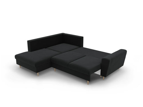 Cosmopolitan Design Uitklapbare hoekbank links met opbergdoos Kyoto 5-zits, flueel zwart - 194x243x88cm