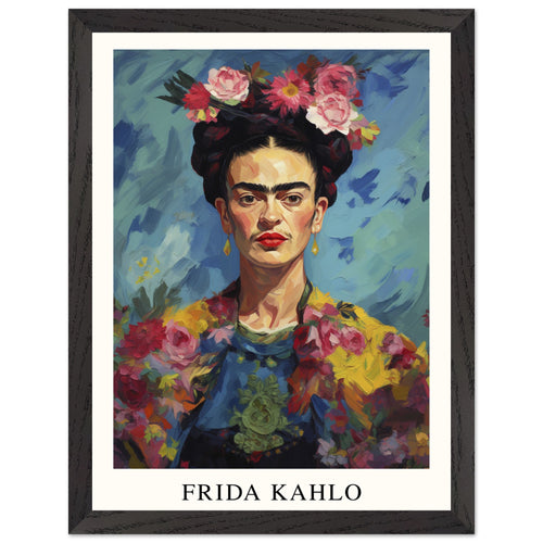 Artfulprints Poster met Lijst Frida Kahlo - Painted floral portrait   - 30x40 cm - Meerkleurig