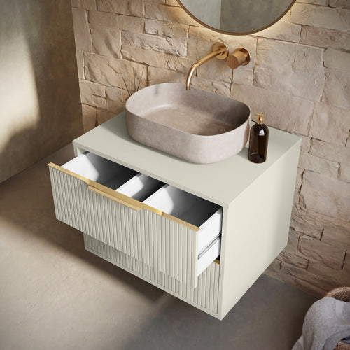 Badplaats Wastafelkast Rimini 60 cm – Beige – Badmeubel met Kolomkast