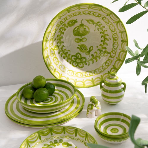 J-Line peper- en zoutmolen set Granada Stripes - keramiek - wit/groen