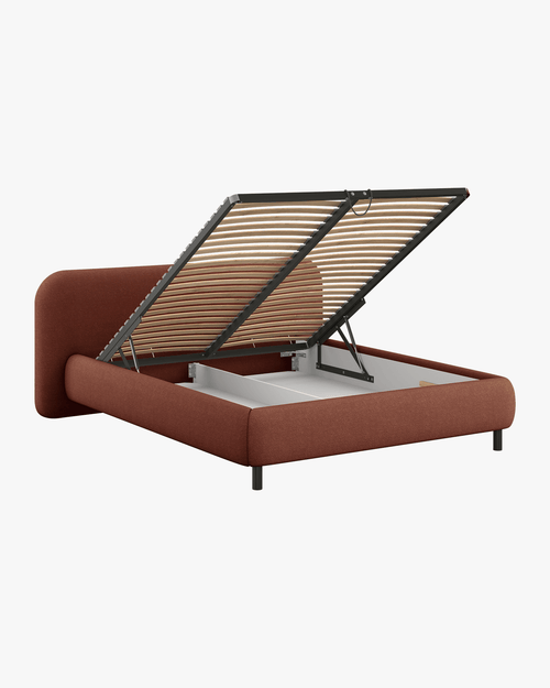 noo.ma Mumo gestoffeerd bed 180 x 200 cm - bouclé Brick Red, laag frame