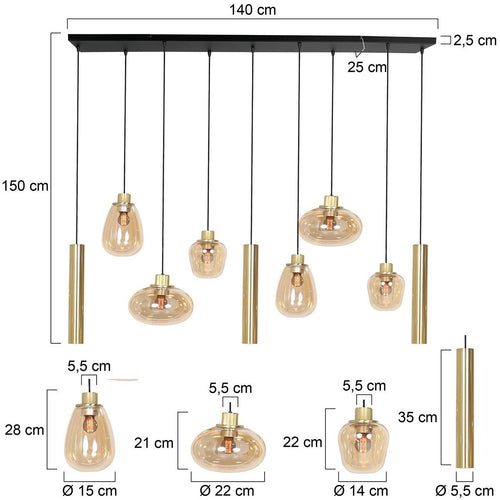 Steinhauer hanglamp reflexion - 9 lichts - 140  x 150   cm - messing - vtwonen shop