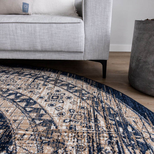 Interieur05 vintage vloerkleed Aila - blauw -   Ø 120 cm