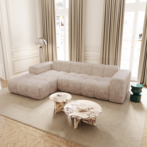 Premium Interiors - Linkerhoekbank BLOOM - gewaafd fluweel beige 290cm