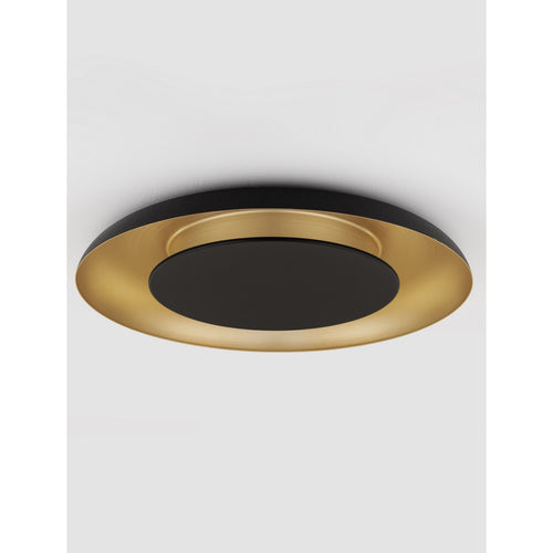 Nova Luce EPOS Decoratieve plafondlamp in zandzwart met geborsteld goudkleurige Triac dimbare LED-lamp, 38W, 2200lm, kleurtemperatuur 2700-3000-4000K.